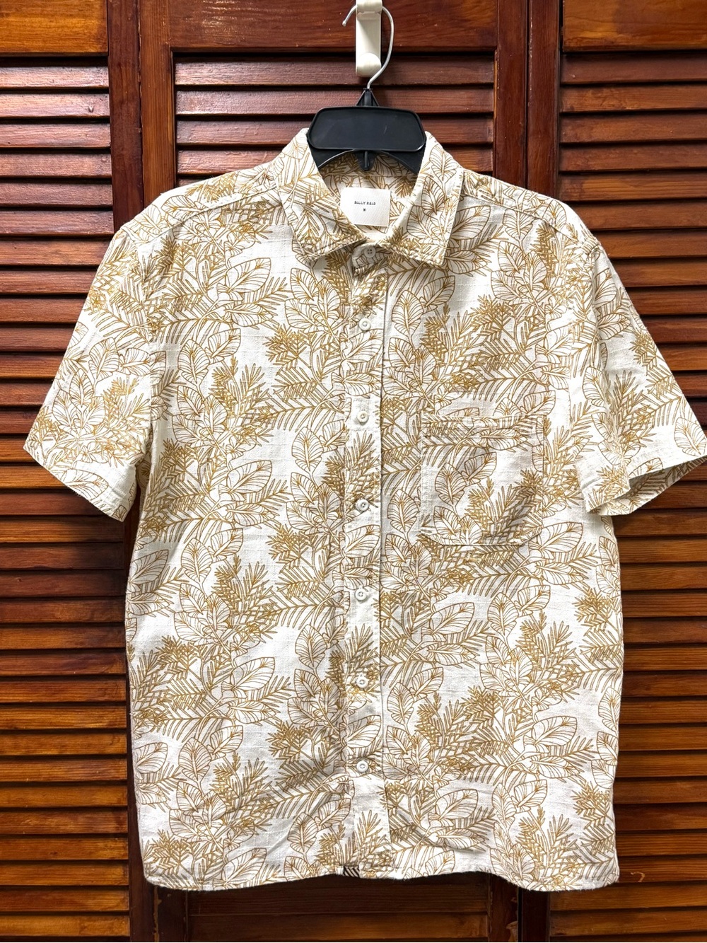 Billy Reid Tiled Leaf Print Short Sleeve Linen & Cotton Button-Up Shirt (Men’s)